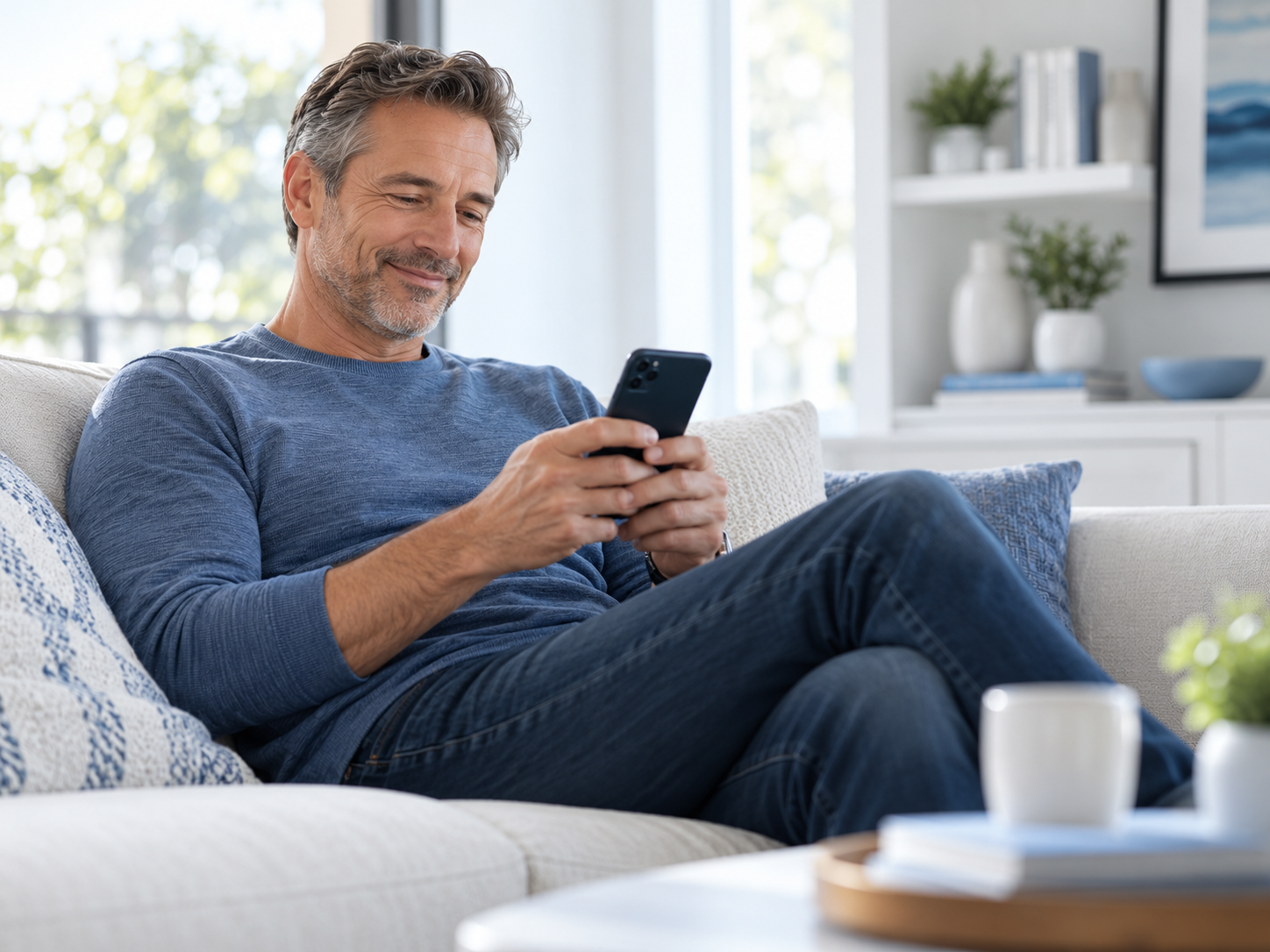 Man using his phone at home
