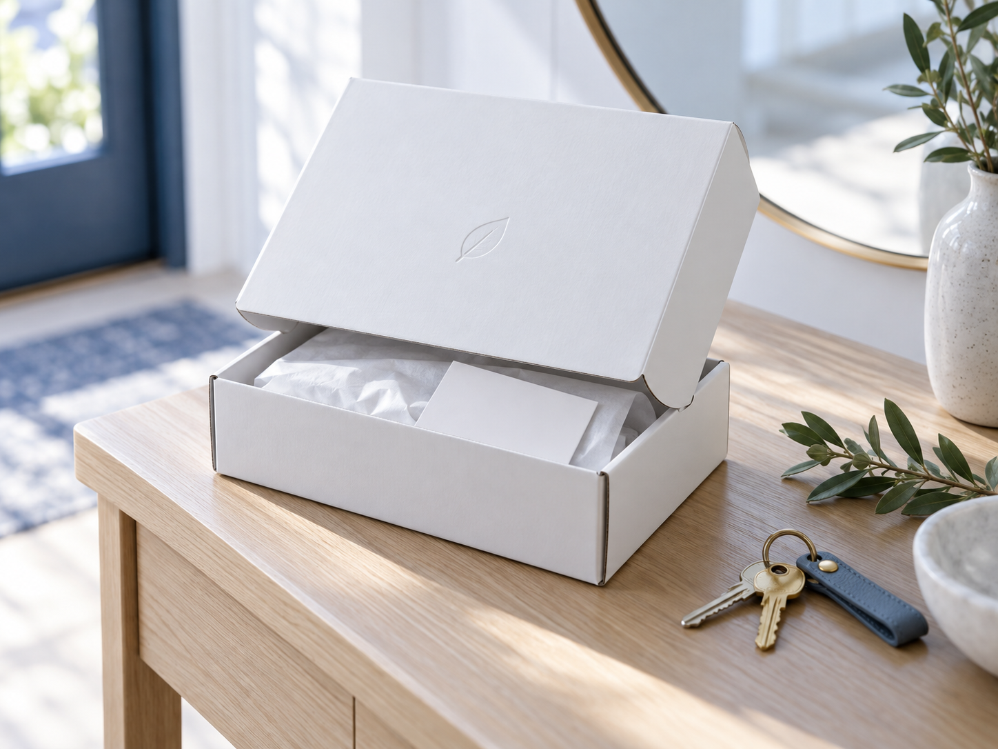 Plain white delivery box with discreet packaging